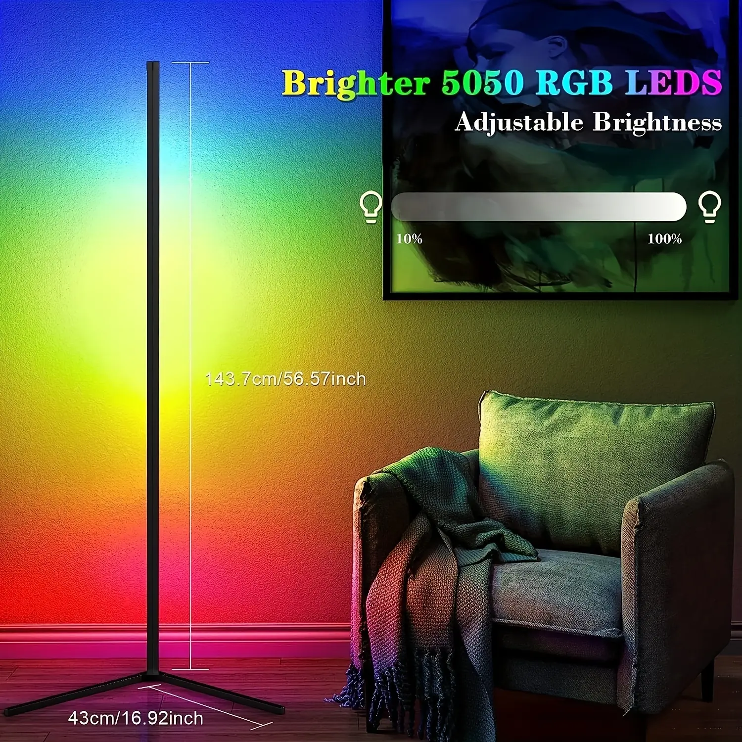 Đèn Sàn Góc LED, Đèn Góc LED RGB, Có Điều Khiển Từ Xa, Đèn Góc RGB, Phong Cách Bắc Âu, Chiếu Sáng Mềm Có Thể Điều Chỉnh Độ Sáng, Đèn Sàn RGB, Màu Tự Làm, Thích Hợp Cho Phòng Khách Và Phòng Ngủ, Thích Hợp Cho Phòng Chơi Game, Sạc USB