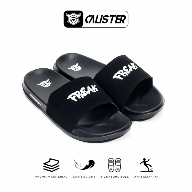 Calister - Sandal Slipper Pria Slide On Full Black Anti Slip antiselip selop simpel 3