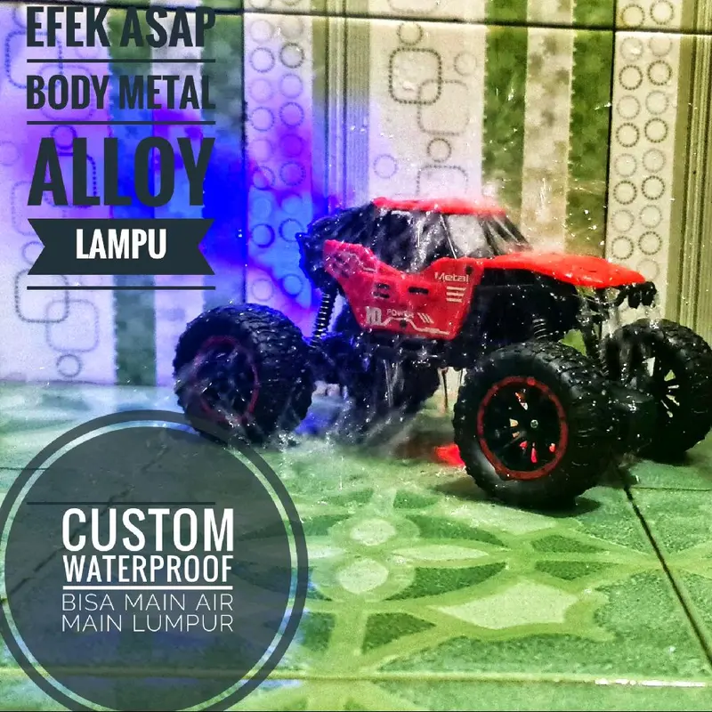 mainan mobil remote control besi rc offroad crawler waterproof bisa main air ada lampu dan asap 0