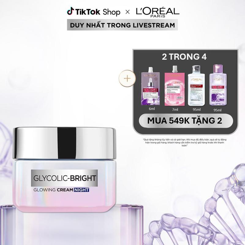 Kem đêm dưỡng sáng mờ thâm nám L'Oreal Paris Glycolic (AHA) Bright 50ml