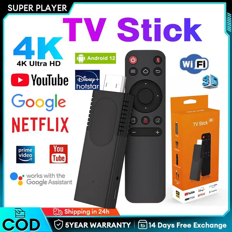 【EXPOSE】TV Stick M98 4K with Android 12 System Turn TV into Smart TV with Google Assistant Connection Portable
