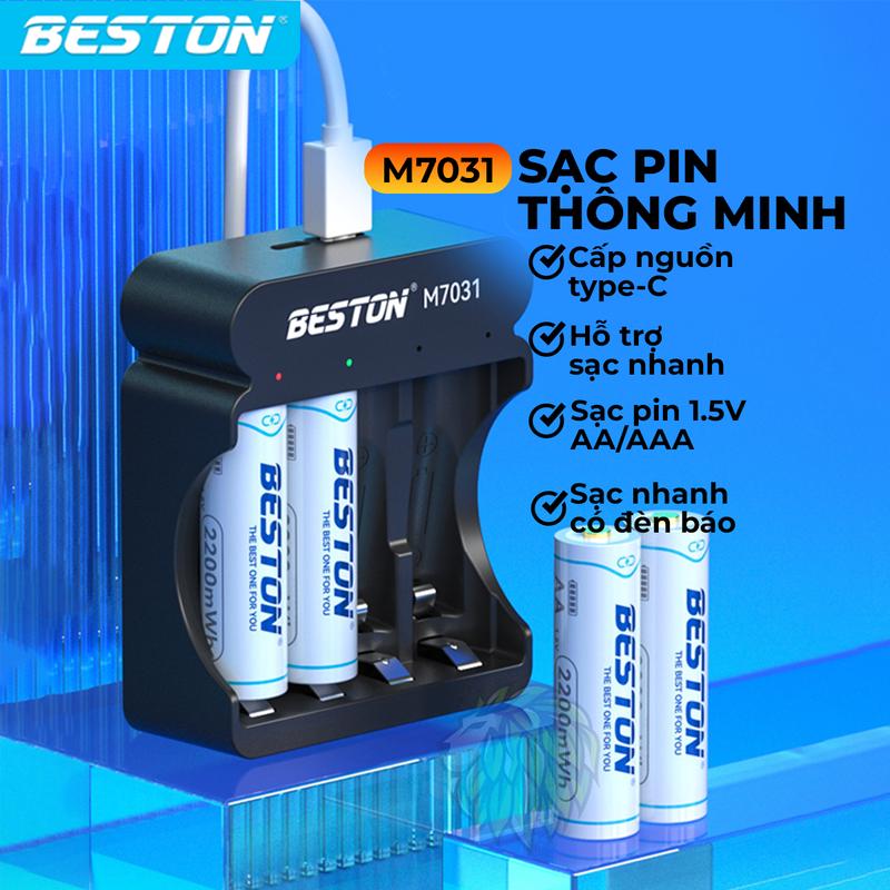  Sạc pin 2A 3A Beston M7031 chính hãng dành cho pin tiểu AA AAA Lithium 1.5V Sạc nhanh Tự ngắt Có đèn báo tín hiệu sạc 