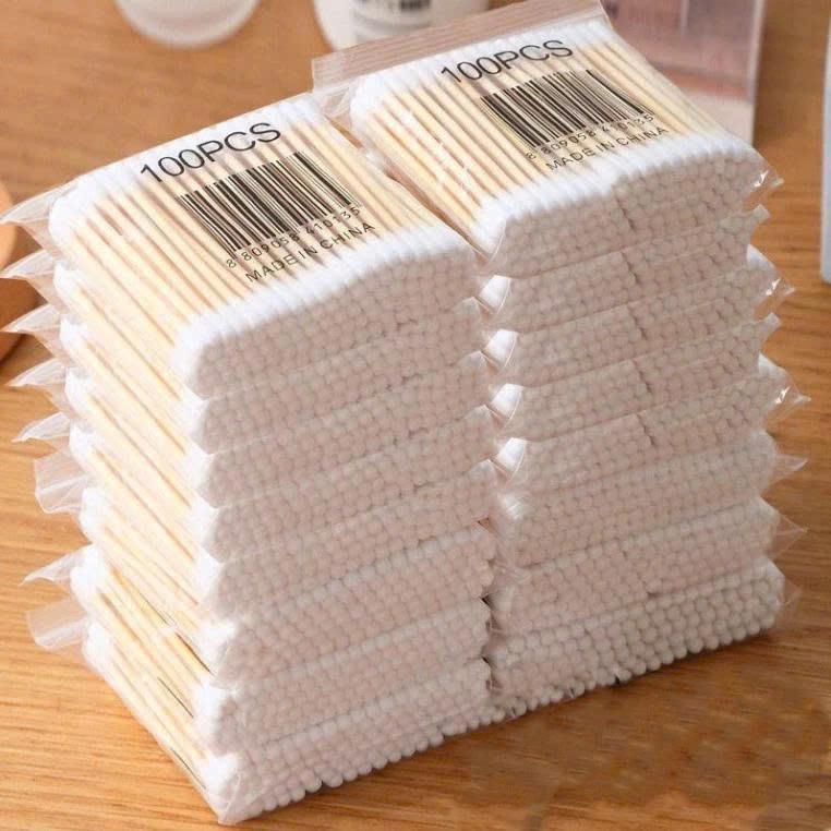 Combo 10 Gói Tăm Bông Ngoáy Tai Thân Gỗ,( 1 gói 90-100) Tăm Bông Nặn Mụn Hai Đầu Đa Năng Vệ Sinh An Toàn
