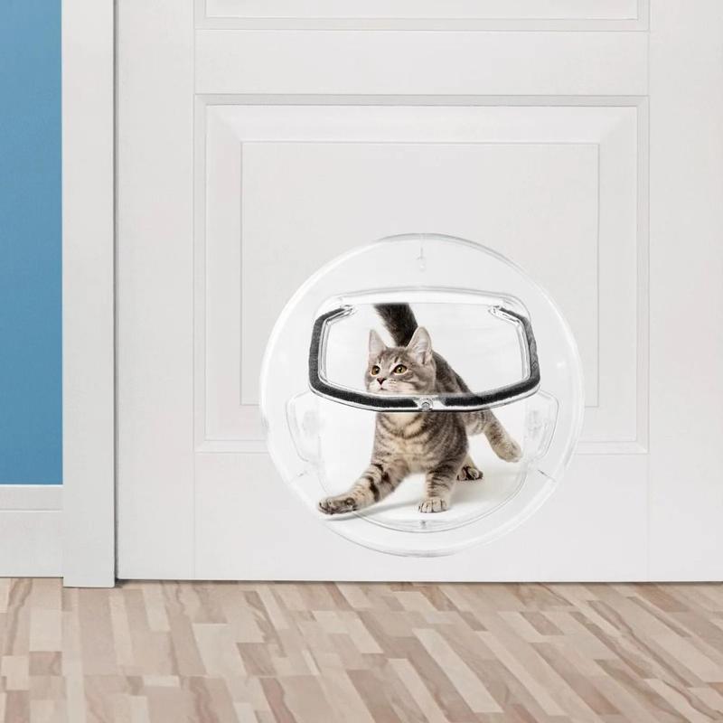 Small Pet Supplies Round Dog Cat Flap Door 4 Ways Lock Pets Dog Door Window Mute Opening Cat Interior Door Window Gate 5