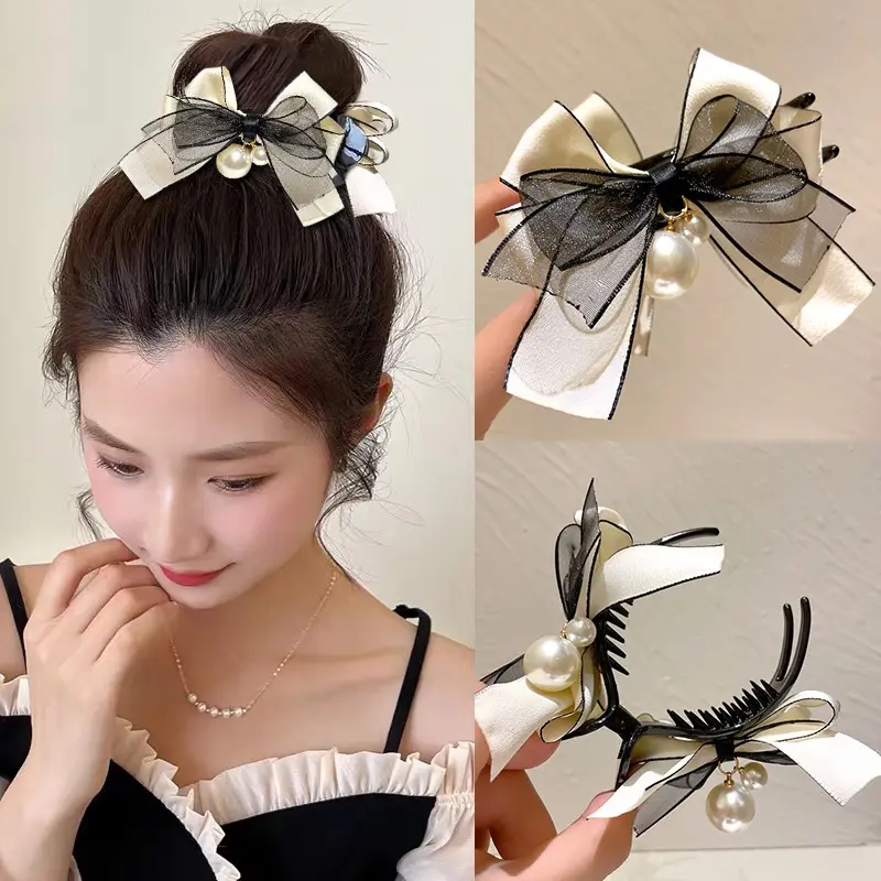Kẹp Búi Tóc Nơ, Phong Cách Hàn Quốc, Đính Đá Giả, Kẹp Tóc Đuôi Ngựa Kẹp Tóc Cao Cấp