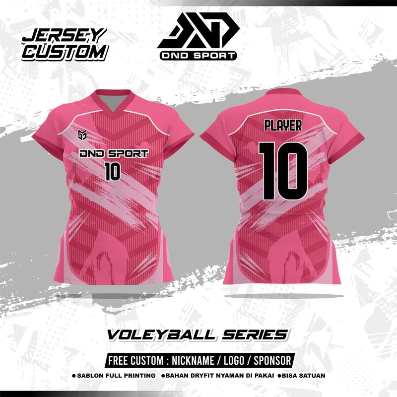 Jersey Volleyball Series New Free Custom Nama Nomor Punggung Logo Sponsor  ATASAN SAJA/ PINK KIDS( ANAK MAKSIMAL BB 35kg TB 135cm)