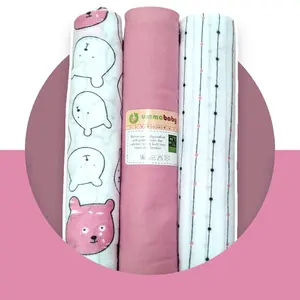 ummababyshop 3pcs Bedong Bayi Polos Motif Lucu SNI 110x90 Lembut Halus Selimut Bayi Alas Bayi Murah Kain Lebar Newborn Perlengkapan Bayi Baru Lahir