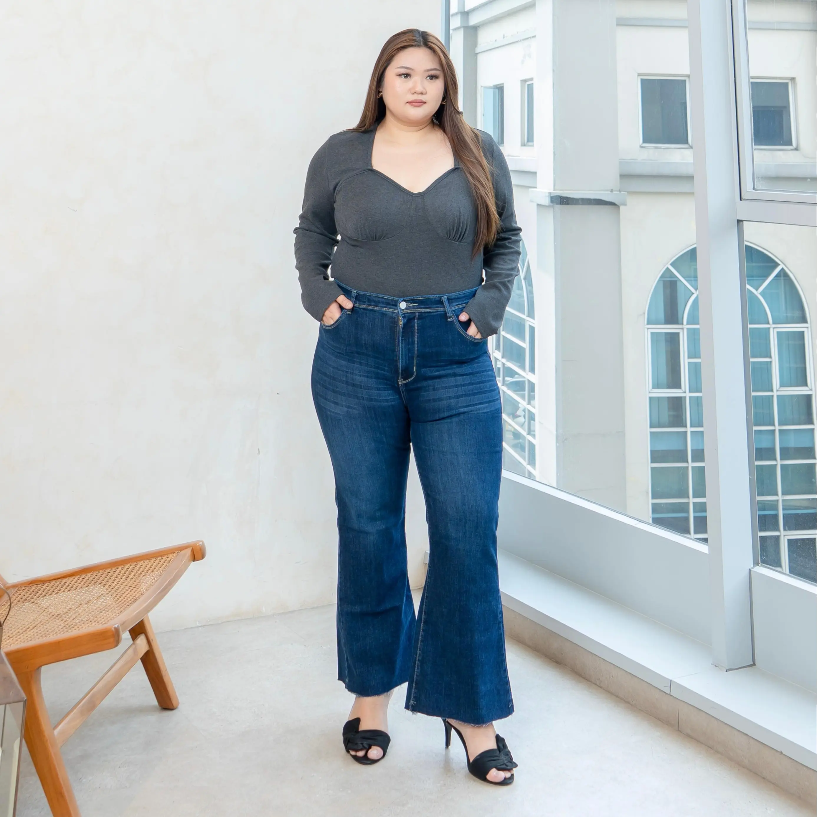 Sys Clothier Moon Cutbray Dark&Light II Celana Jeans Panjang Wanita Ukuran Normal dan Jumbo II Highwaist - Stretch - Premium Quality II COD Melar Soft