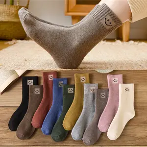 MoodStyle // KK1508 Kaos Kaki Wanita Panjang Warna Warni Kaus Kaki Setinggi Betis Emoticon Senyum Smile Motif Pendek Bunga