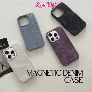 PERNIKHP Case Jeans Denim MagSafe Hard Case 13 14 15 16 Series Cover Pelindung Anti Jamur Anti Panas Support Wireless Charging