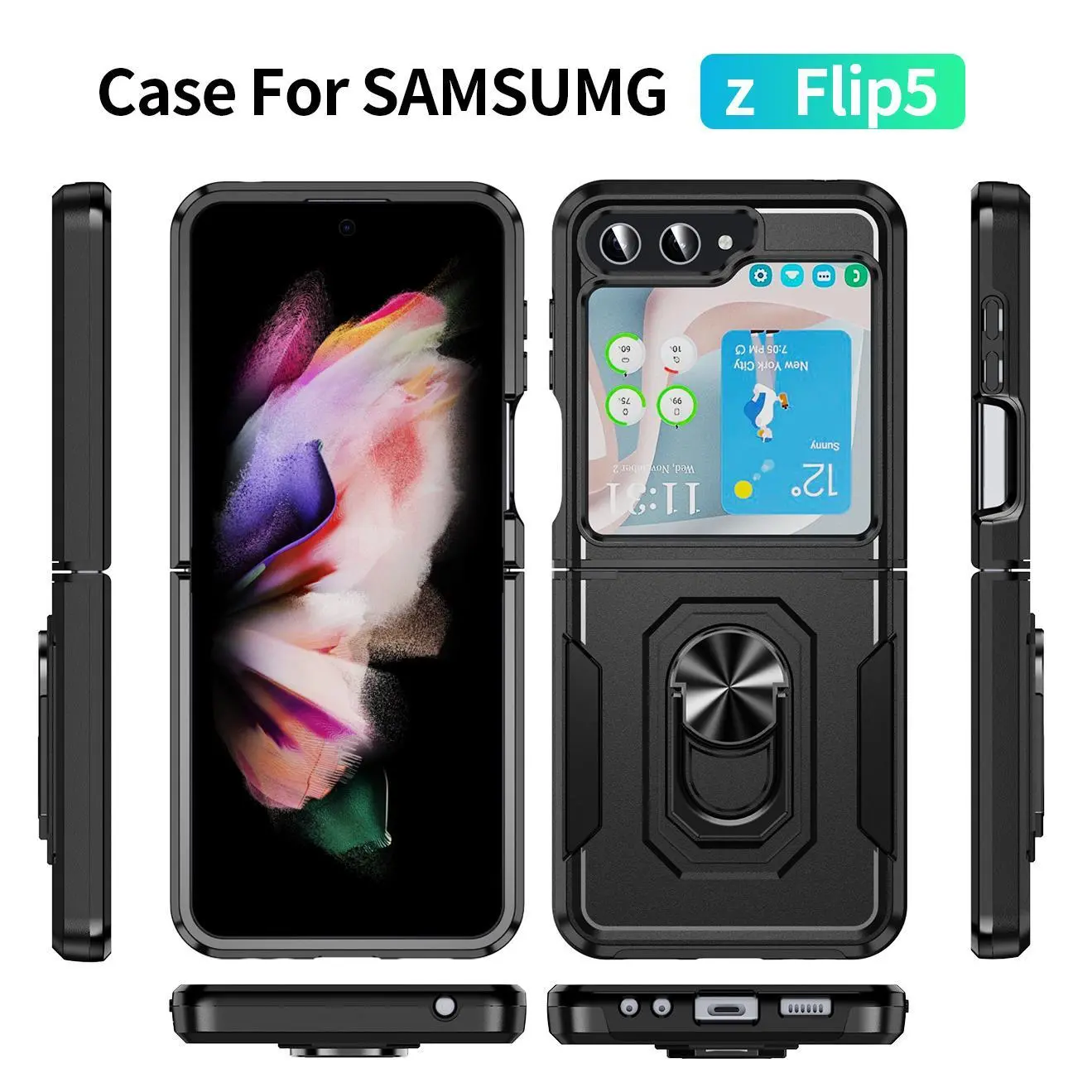 Casing for Samsung Galaxy Z Flip6 Flip5 / Z Flip4 Magnetic ring holder function phone Case TPU+PC