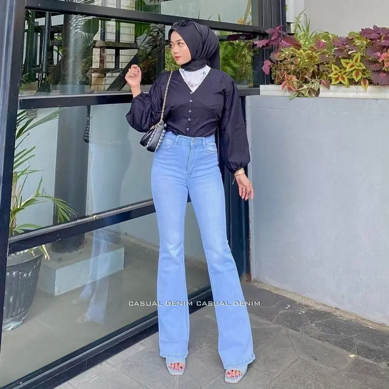 Celana Jeans Wanita Cutbray Highwaist Bahan Melar Stretch Korean Style Hangover Denim Premium Cewek 4