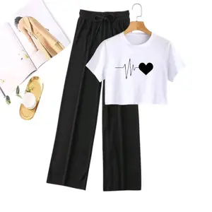 Setelan Anak Perempuan Remaja Usia 12-16 Tahun PENTOL LOVE Kaos Crop Top dan Celana Kulot - Fashion