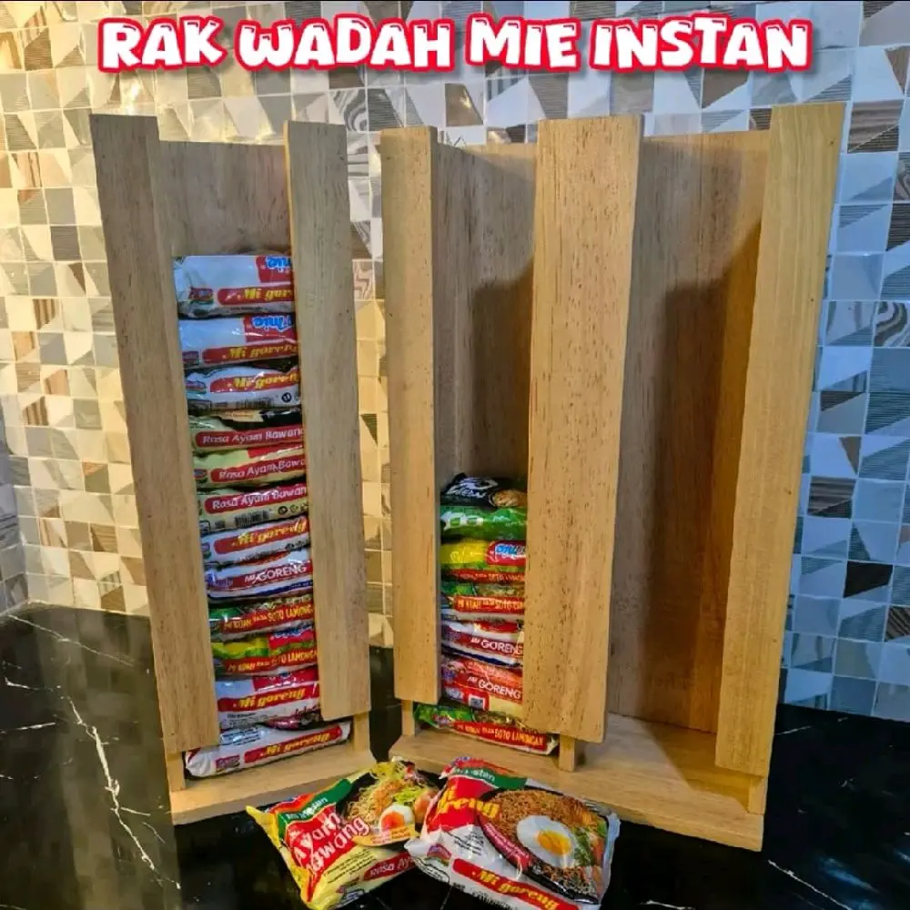 Tempat Mie Kayu Jati Blandaukuran 1 Slot dan 2 Slot Rak Mie Instan Display Mie