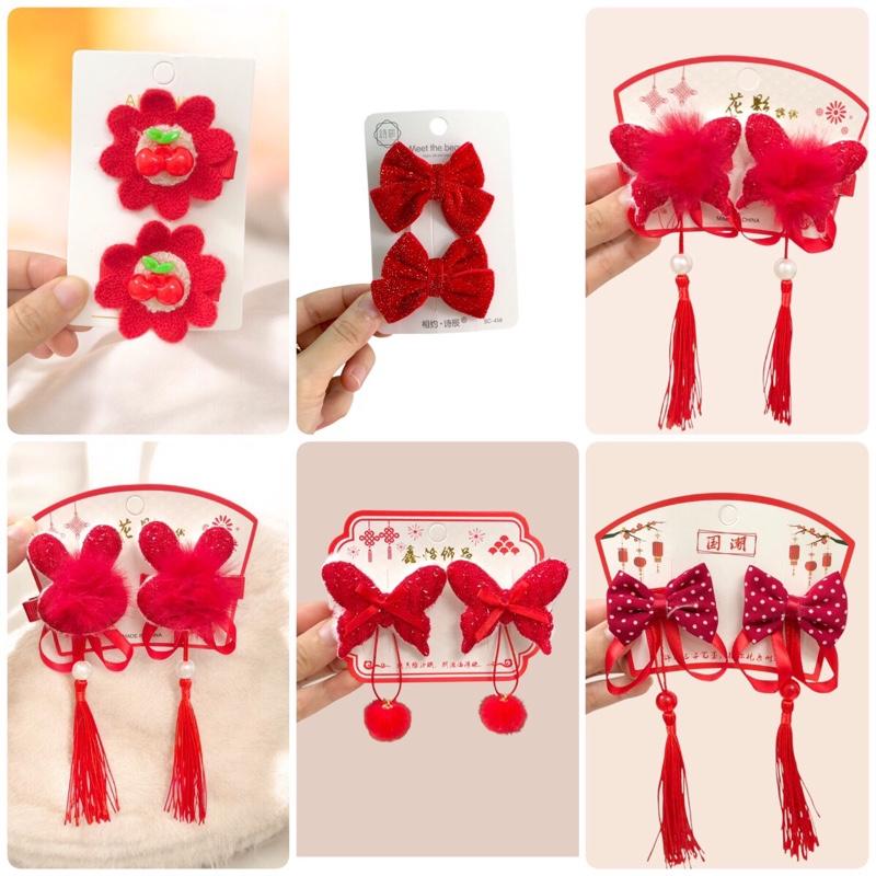Nhiều Mẫu Set Kẹp Tóc Màu Đỏ Tua Rua Phong Cách Cho Nữ Women Nhiều Kiểu Lựa Chọn Thời Trang Dành Cho Bé Gái Và Phụ Nữ Thích Hợp Cho Lễ Tết Và Chụp Hình