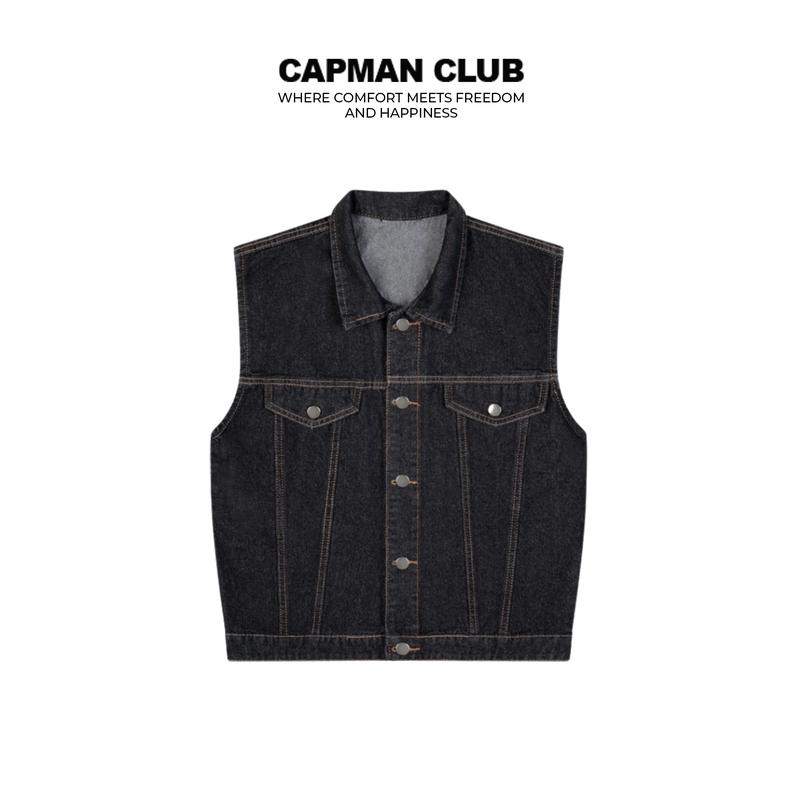 Áo khoác nam jean 3 lỗ EFFE phom rộng CAPMAN CLUB áo khoác denim tanktop trẻ trung thoải mái
