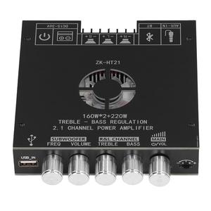 Placa amplificadora Bluetooth, estéreo de 2.1 canales, 160 W x 2 + 220 W para subwoofer, mini módulo de amplificador de potencia con chips Hi‑Fi TDA7498E, entrada USB/Bluetooth/AUX, voltaje DC 15–36 V, para altavoces caseros de bricolaje