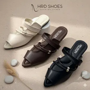 Flatshoes Wanita Mules Tali Permata | Sandal Flat Wanita Kerja