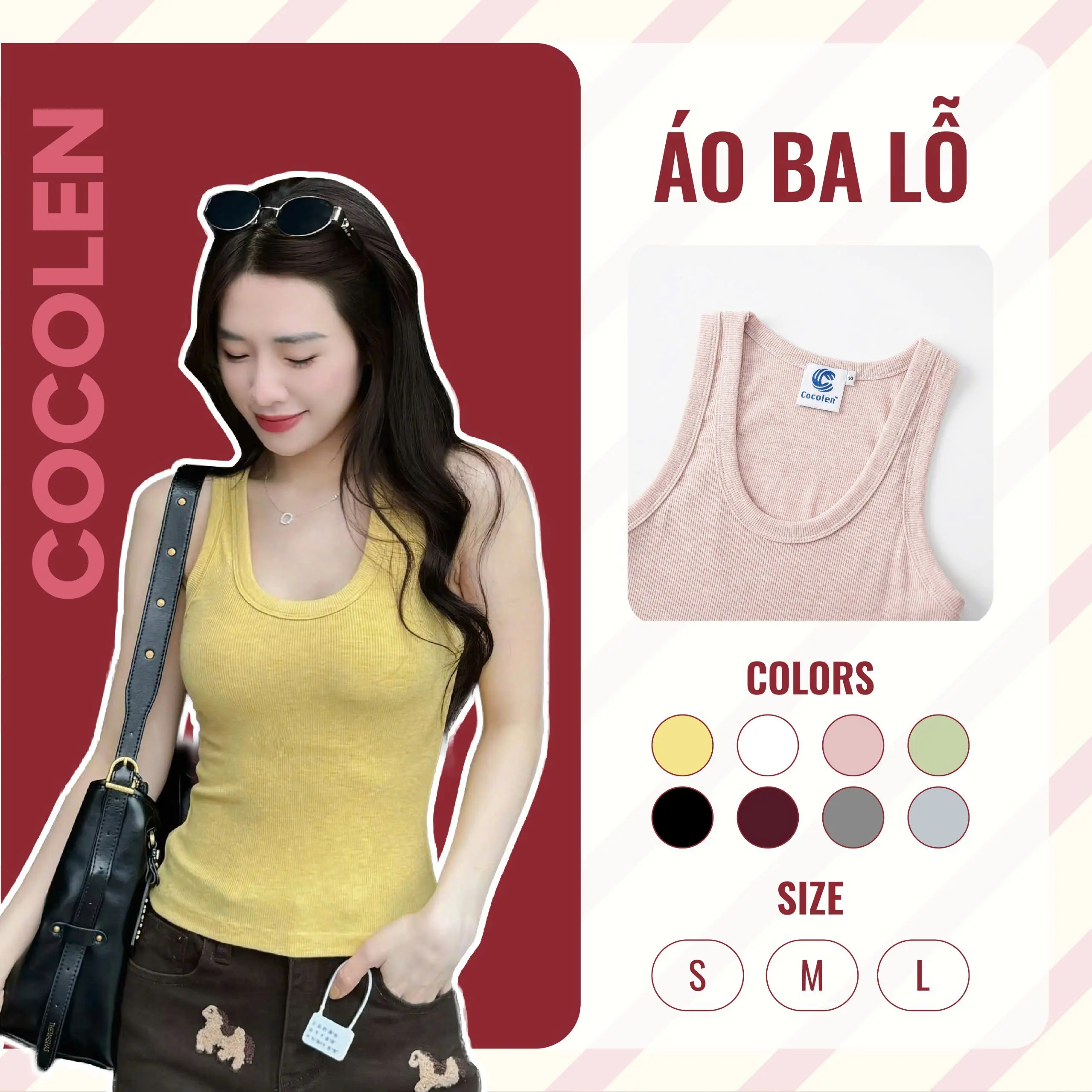 Áo Ba Lỗ Muối Tiêu COCOLEN - Dây Bản To Cổ U - Chất Liệu Tăm Cotton Co Giãn Thoáng Mát A059