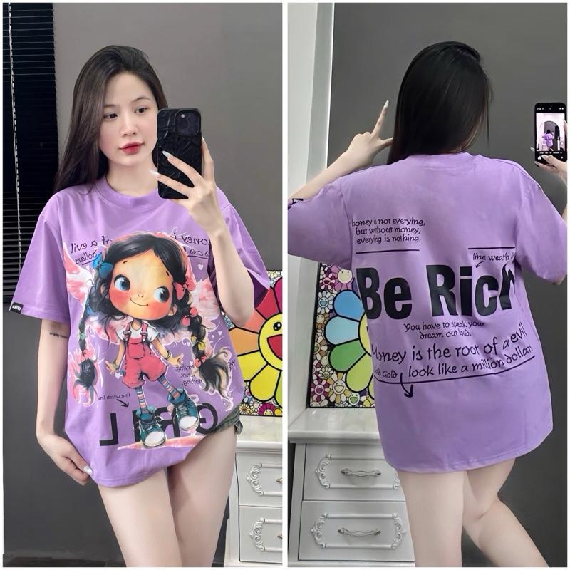   COTTON LẠNH 4 CHIỀU  ÁO THUN NỮ UNISEx FORM RỘNG IN HÌNH 2 MẶT BE RICH COTTON. 