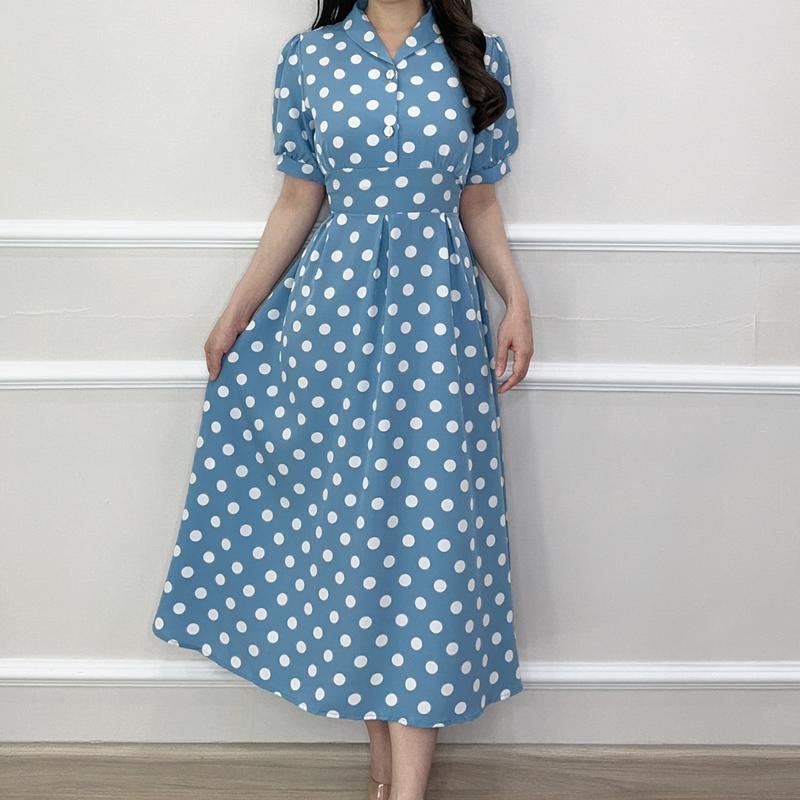 SV 4350 - Dotted Covella Dress | Silvervogue | Gaun Katun Poliester Midi Pakaian Kasual Wanita 2