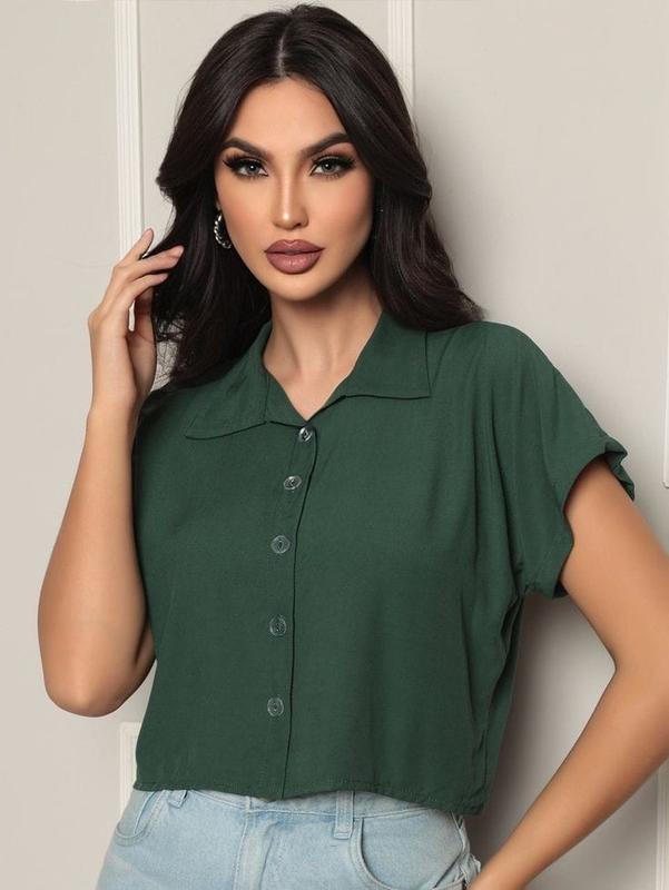 batwing croptop kemeja cringkel airflow baju croptop wanita trendy Atasan Kancing Oversize 2