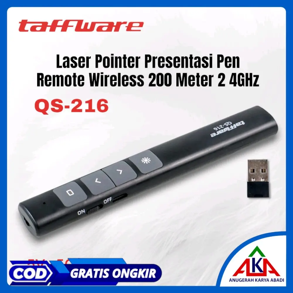 Taffware Laser Pointer Presentasi Pen Remote Wireless 200M 2.4 GHz Alat