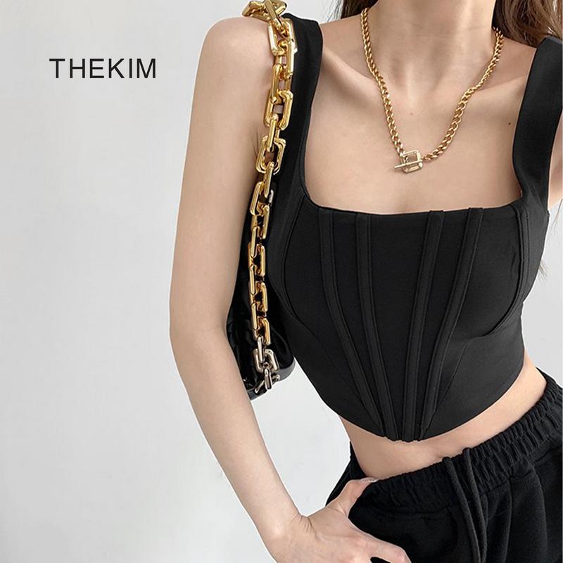  THEKIM Áo croptop 2 dây áo kiểu corset khóa lưng  áo 2 dây bản to cổ vuông A157 