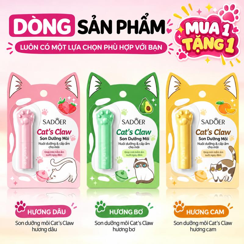 Son dưỡng môi SADOER Cat's Claw - Cấp ẩm sâu, làm mềm môi khô ráp, giúp môi mềm mại căng bóng, không nhờn dính, hương trái cây dễ chịu E32