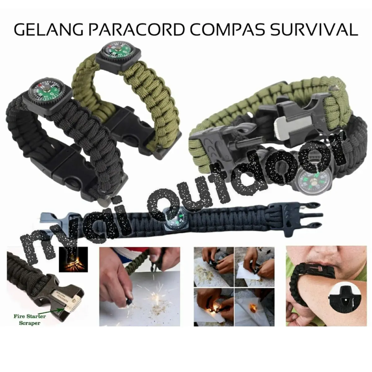 gelang paracord compass pemantik survival gelang outdoor