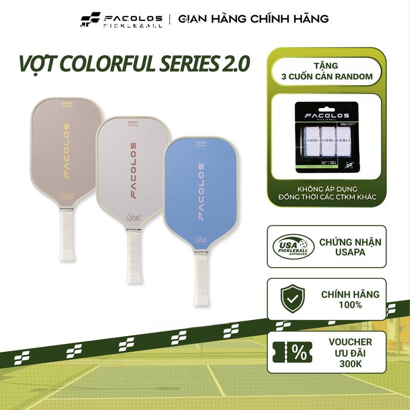 Vợt Pickleball Facolos Colorful Collection 2.0 (Sport Series 16MM) Nâng Cấp Với Mặt Vợt Carbon T300