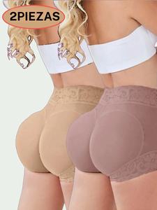 2/3 piezas Shorts moldeadores de cintura alta para mujer con encaje de contraste, alta elasticidad y control firme de abdomen, levantamiento de glúteos, ropa interior cómoda y transpirable para uso diario.