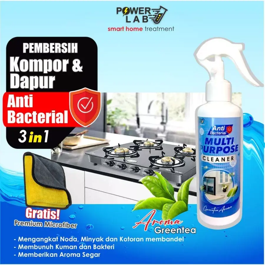 Powerlab Anti Bacterial Multi Purpose Cleaner Pembersih Noda Kerak Minyak Lemak Kotoran Jamur Karat Kitchenset Meja Dapur Kulkas Lemari Es Freezer Bagian Luar Dala Pintu Karet Kompor Gas Listrik Tanam Kac Stainless Serbaguna Food Grade