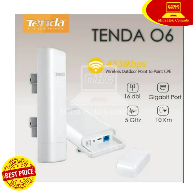 TENDA CPE Outdoor Tenda O6 5GHz 433Mbps GIGABIT PORT Outdoor Point to Point CPE Router+AP+WISP+Repeater 5 in1