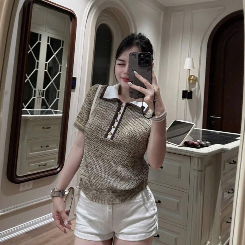  Áo polo len nhũ màu nâu 40-60 kg dệt kim mongtoghi lưới QC phối cúc đồng dễ mặc chihua 