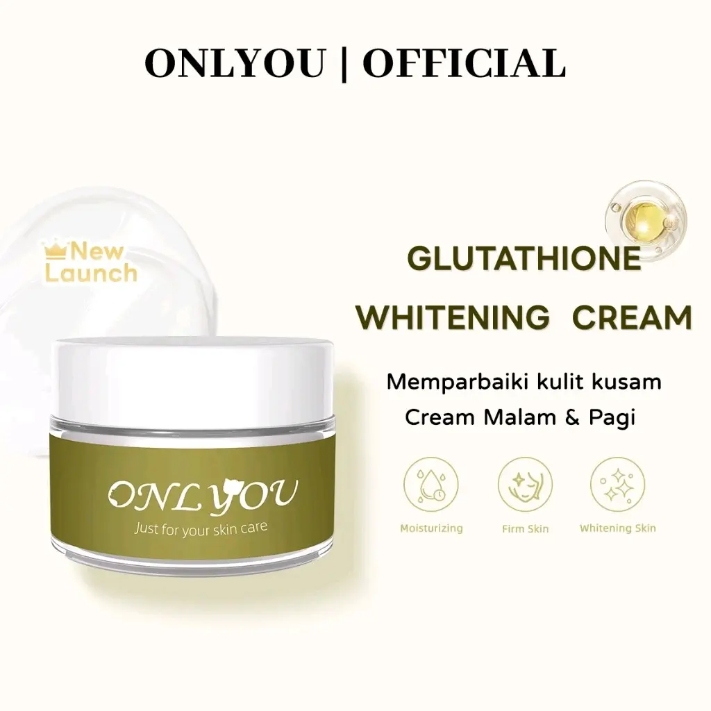 Onlyou Glutathione Whitening Cream Krim Wajah Pagi Malam All in One Mencerahkan Melembabkan Kulit Super Kering Memutihkan Mengencangkan Moisturizer Pencerah Pelembab Hydrating Acid Facial Aging Hitam Niacinamide Extract