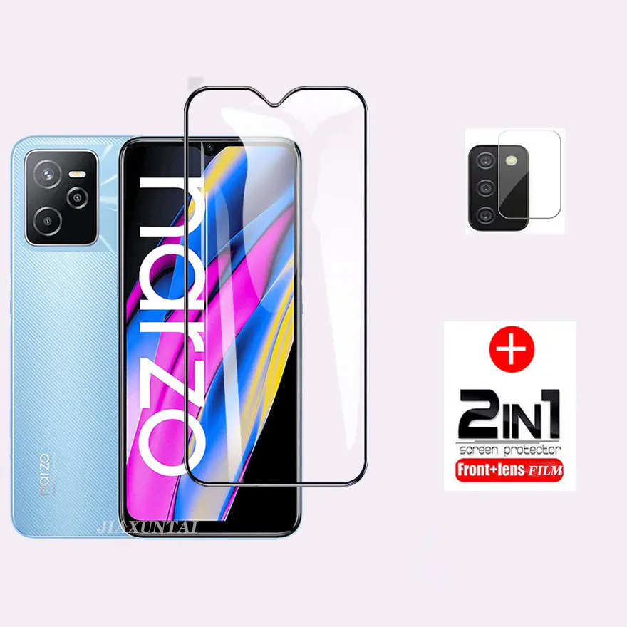 2-in-1 Full Tempered Glass Realme 12 11 10 9 Pro+ 9i 9 8i Full screen covering Screen Protector film + Lens Film