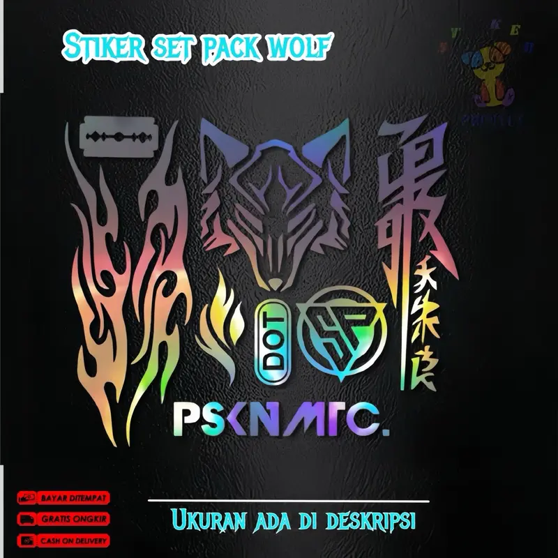 Stiker set pack wolf logo sp psknmtc kanji set api cutting sticker motor dan mobil 0