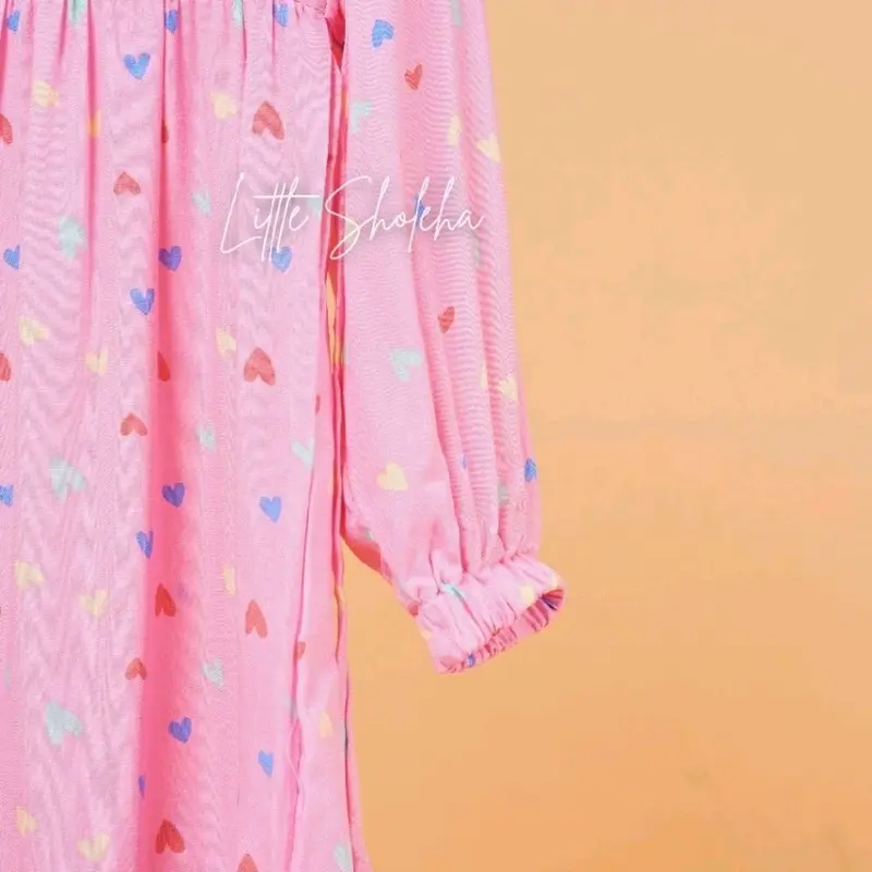 Gamis anak perempuan gamis lebaran set hijab motif Dress Cantik Muslim Katun 3