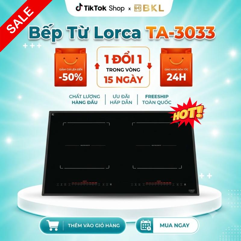 Bếp Từ Đôi Lorca TA-3033 Inverter, Mặt Kính Kanger Cao Cấp, Booster 2200W, Bếp Từ 2 Vùng Nấu, Nấu Nhanh Tiết Kiệm Điện 8483