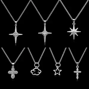 Kalung Smile Necklace Cross Star Bintang Pendant Korea Style Perak Silver Pria Wanita 04
