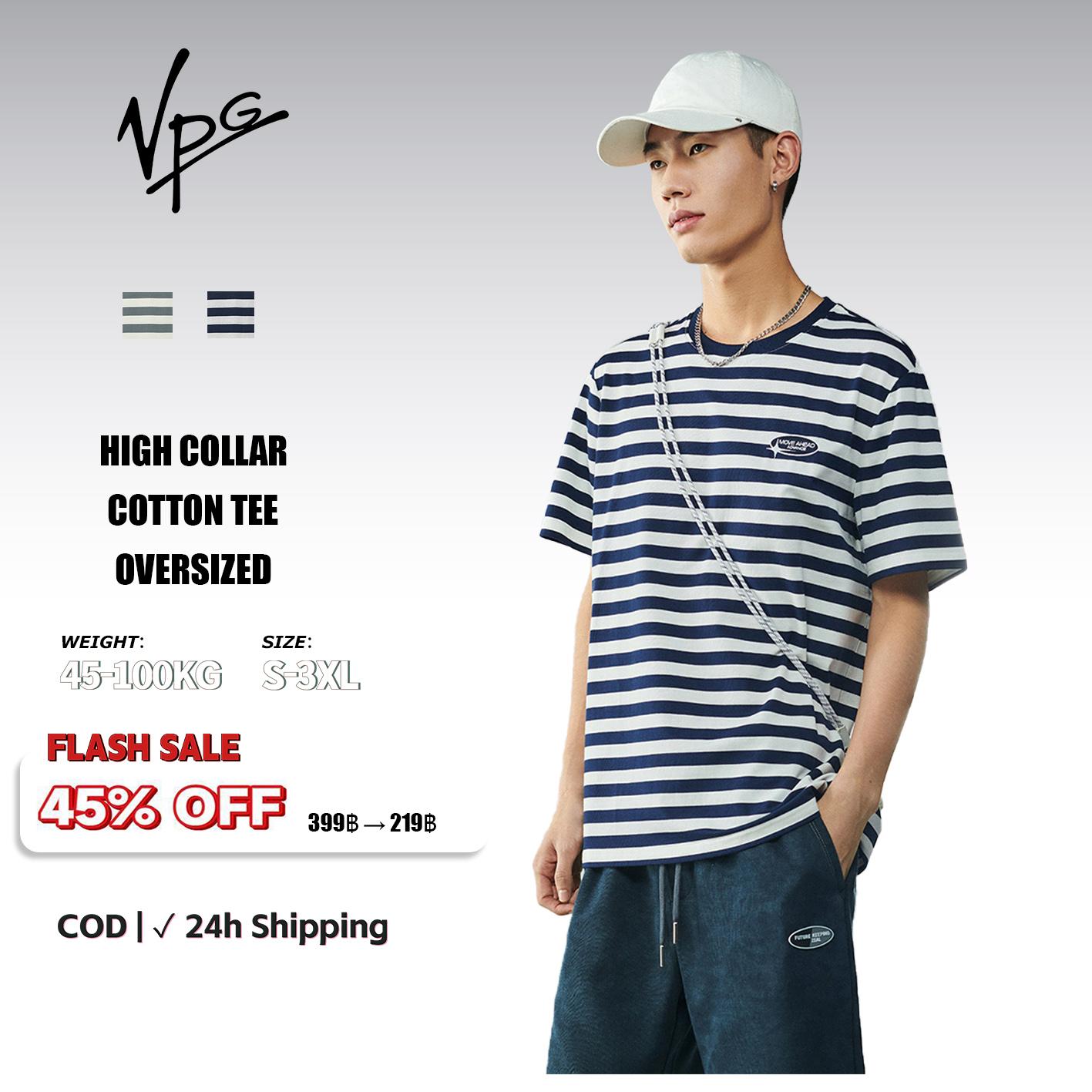 เสื้อยืด ลายทาง สำหรับผู้ชาย แขนสั้น ผ้าคอตตอนผสม นุ่ม ลำลอง ฤดูร้อน พร้อมแล้ว ระบายอากาศ ใส่สบาย VP