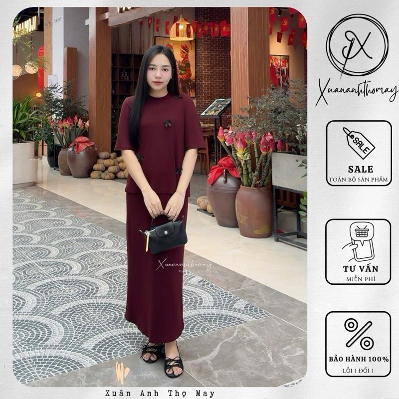 Set áo đính nơ + chân váy thun zip - Xuananhthomay