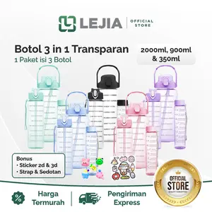 Botol Minum Transparan Viral Botol Motivasi Beranak 3in1 Korea 2 Liter + 1000ml + 500ml Set