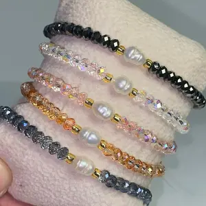 Crystal pearl beads bracelet gelang manik mutiara asli air tawar fresh water gelang elastis