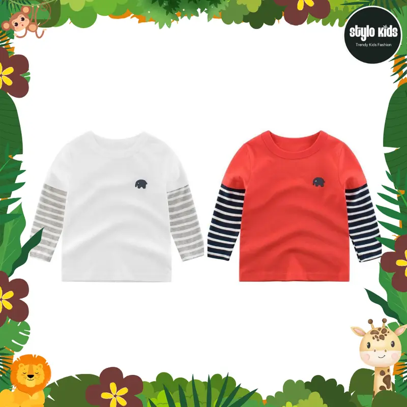 Baju Kaos T-Shirt Fashion Anak Laki-Laki Gambar Gajah Warna Putih Dan Merah 0