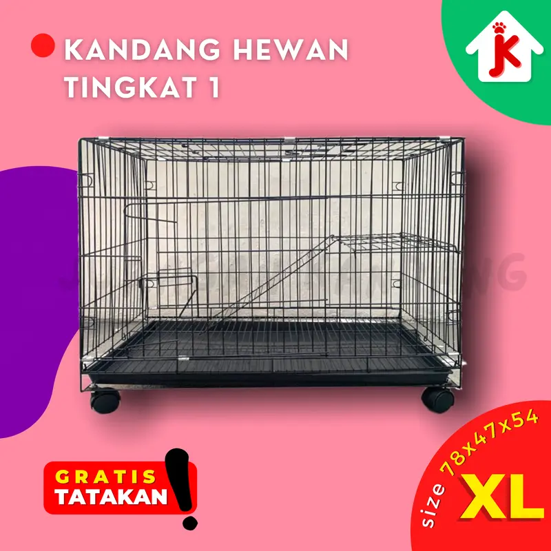 KANDANG HEWAN KUCING ANJING TINGKAT UKURAN JUMBO BESI LIPAT 78 x 47 x 54 0