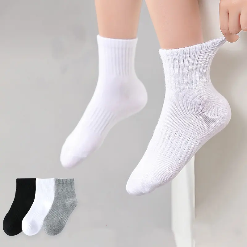 3-8Y 1Pair Kids Boys Girls Shool Socks Black White Middle High Cotton Socks