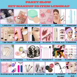 PAKET GLOW 25 SET MAKEUP 25 ITEMS LENGKAP BANDANA