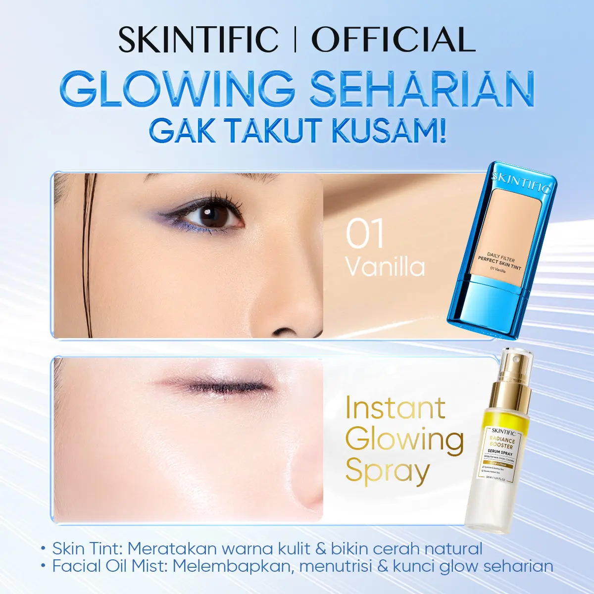 skintint 01 + glowing serum spray